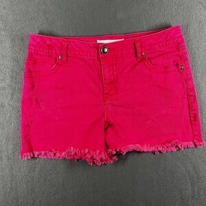Fashion Bug Pink‎ Cutoff Denim Shorts 12 Fringe Hem Stretch Rhinestone Pockets